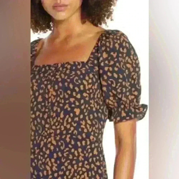 NWT Chelsea28 short sleeve puff sleeve knee length leopard print dress - Picture 1 of 9